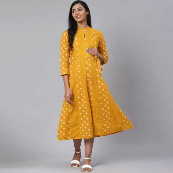 https://hypepulse.in/products/women-mustard-yellow-off-white-printed-pure-cotton-maternity-a-line-dress