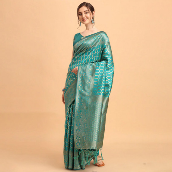 https://hypepulse.in/products/green-gold-toned-silk-blend-fusion-leheriya-saree